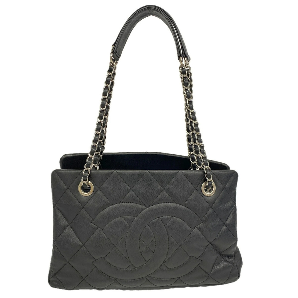 Chanel bag, tote chain tote, Matelassé caviar leather, black, women's.